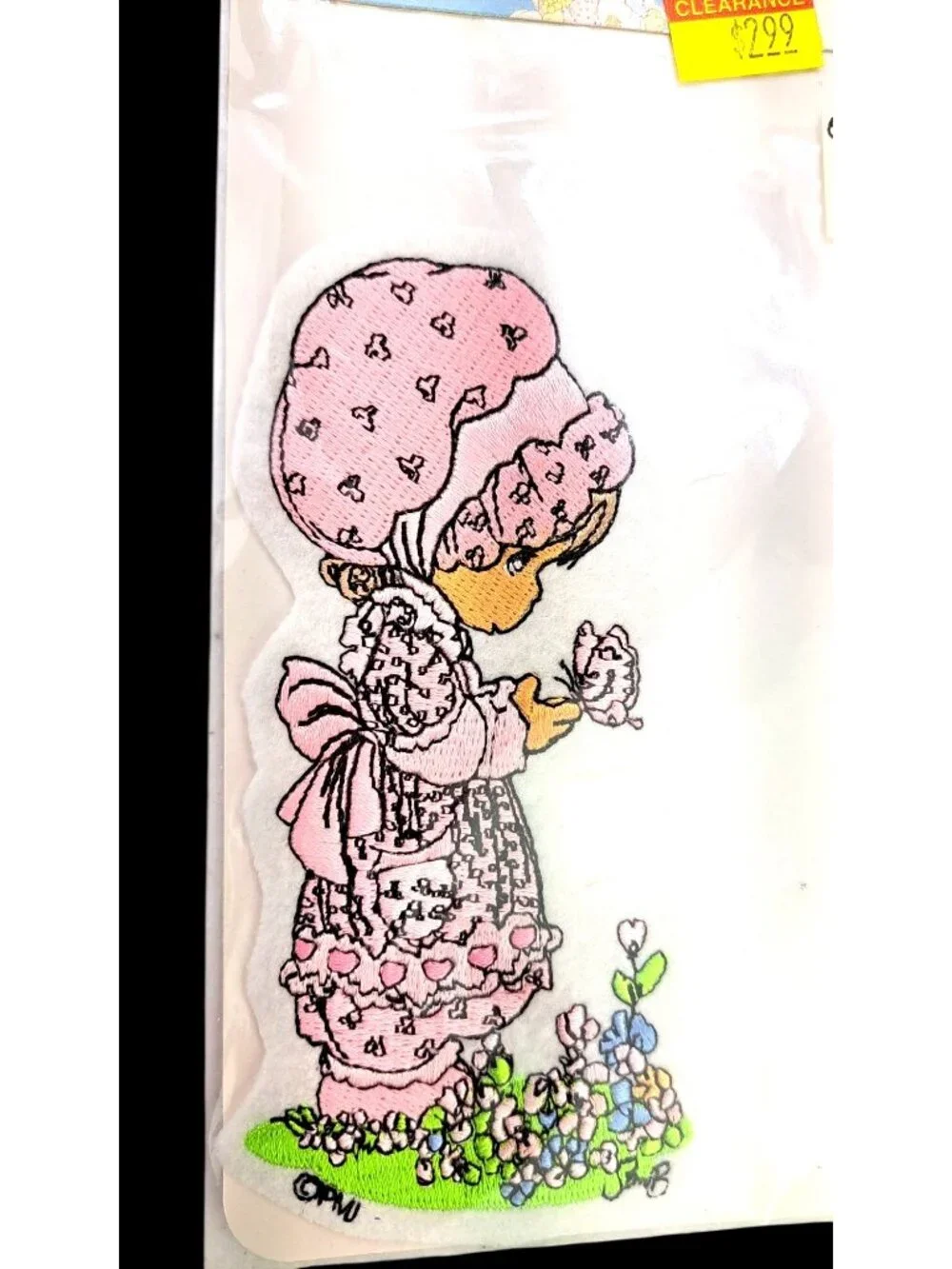 Vintage Precious Moments Pink Butterfly Girl Iron-On Patch Embroidered New Sam B